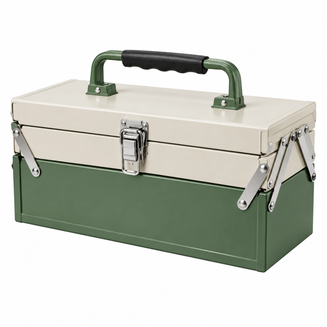 Boîte à outils 45 cm en acier vert et beige avec poignée de transport