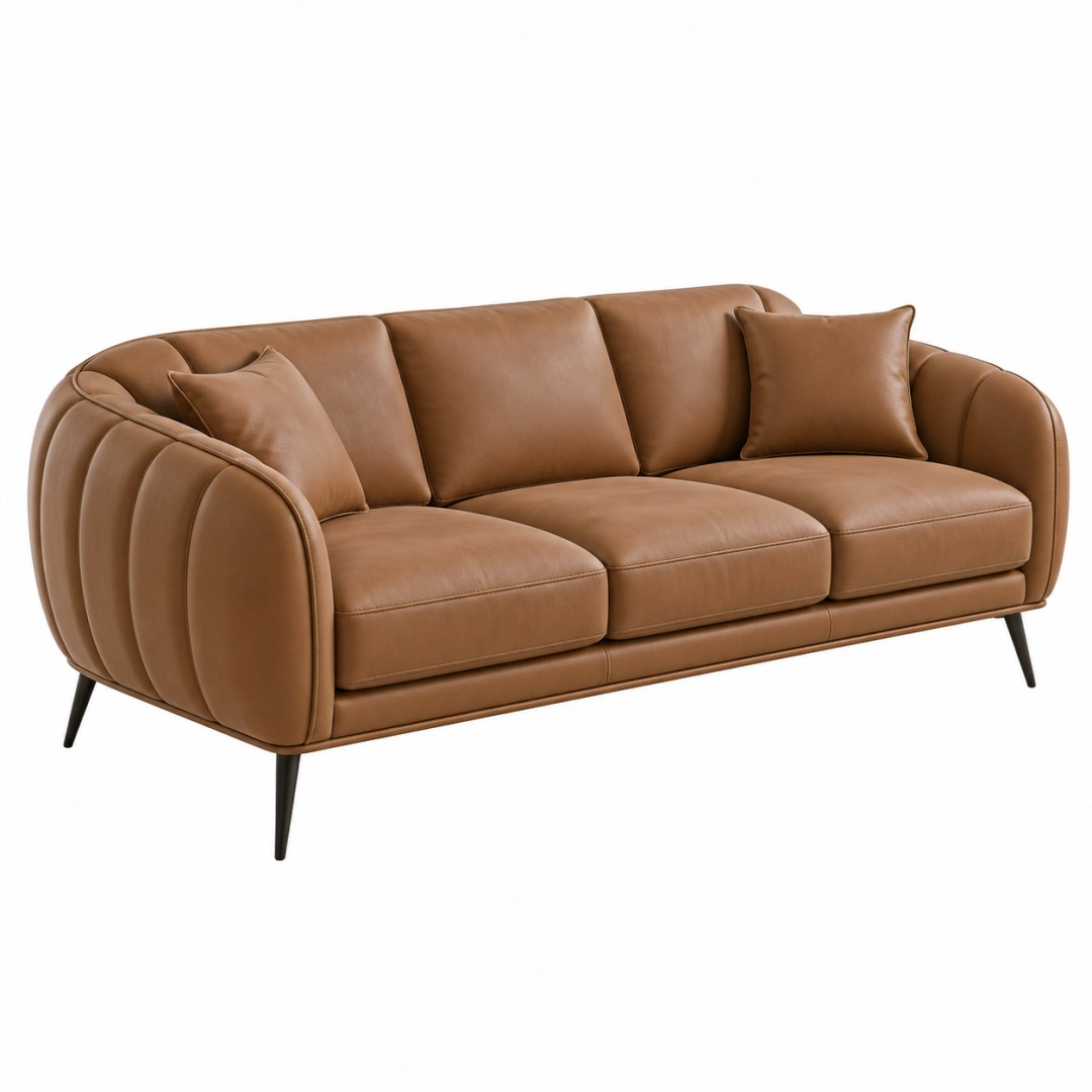 Canapé 3 places 220 cm aspect cuir camel contemporain