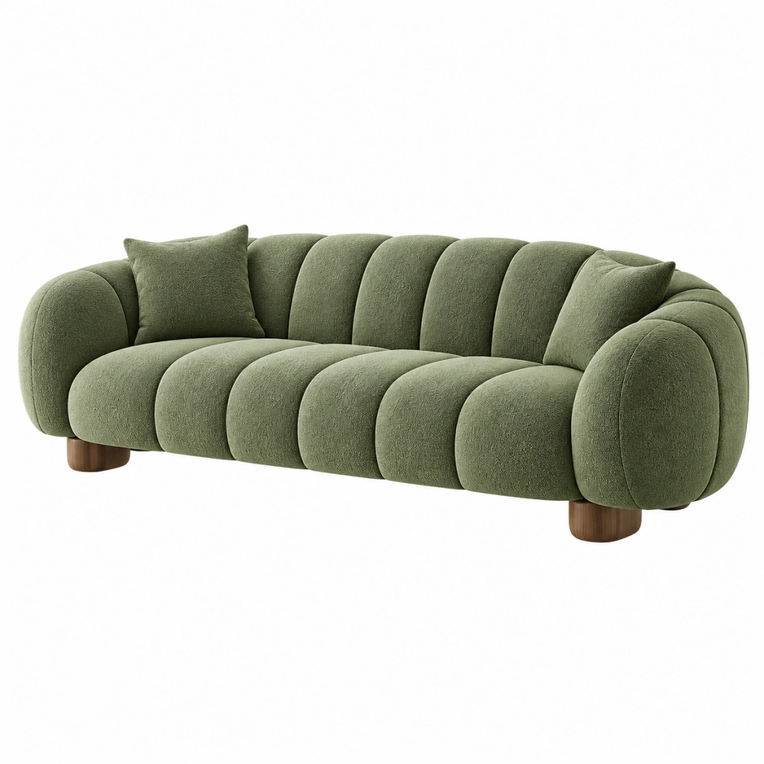 Canapé 3 places 230 x 95 x 75 cm en tissu bouclette vert style contemporain