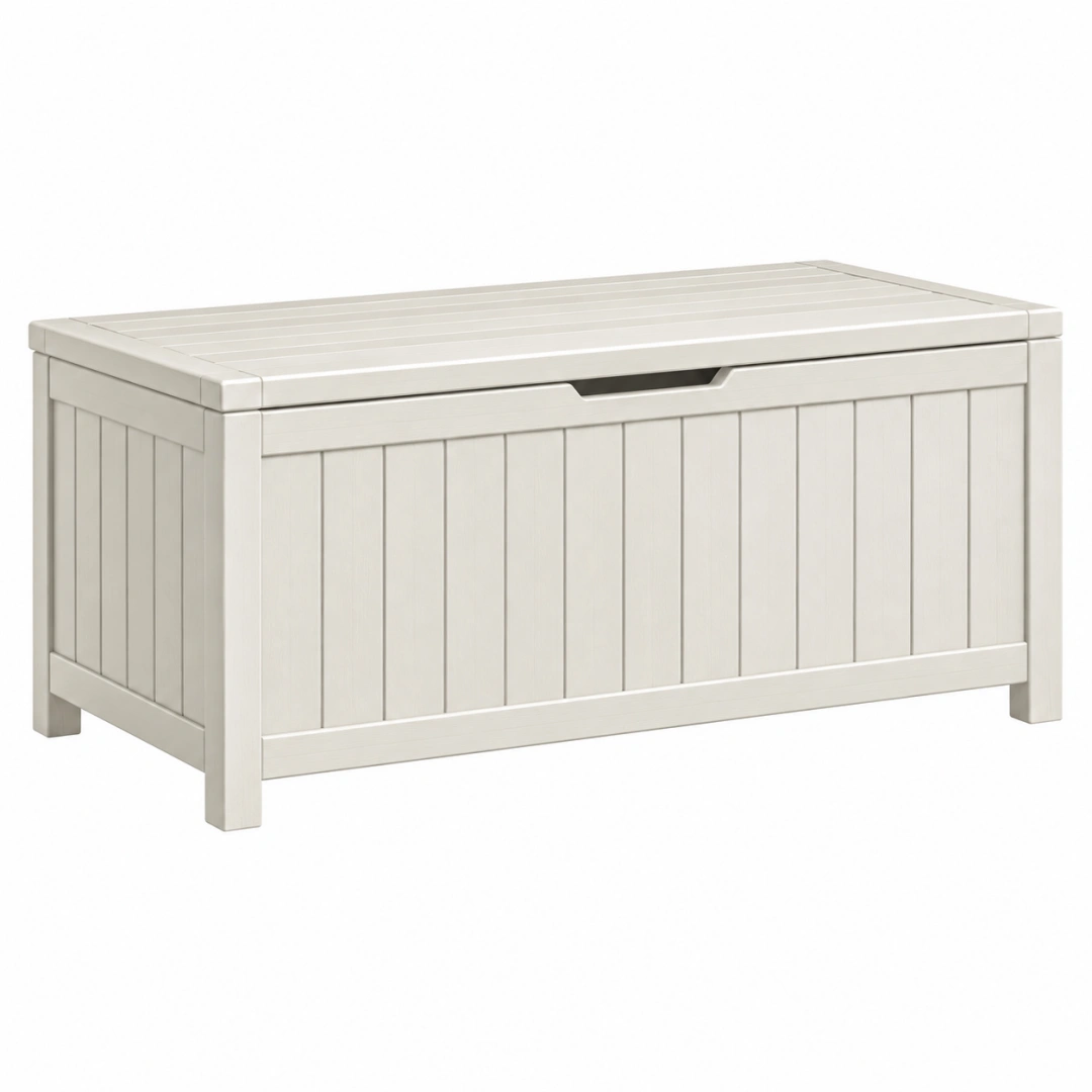Coffre de rangement 120 x 55 x 60 cm en bois blanc à couvercle - Style lambrissé