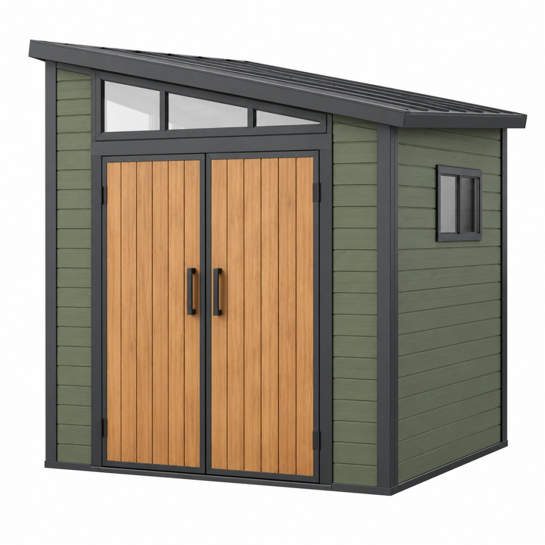 Abri de jardin 300 x 200 x 220 cm en bois vert et naturel avec double porte