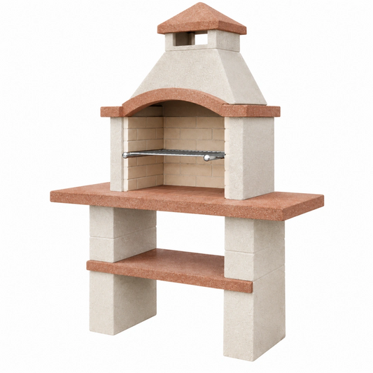 Barbecue de jardin 120 x 70 x 200 cm en béton réfractaire beige terre cuite avec grille style cheminée