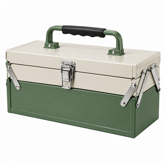 Boîte à outils 45 cm en acier vert et beige avec poignée de transport