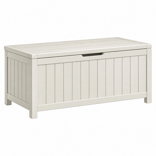 Coffre de rangement 120 x 55 x 60 cm en bois blanc à couvercle - Style lambrissé