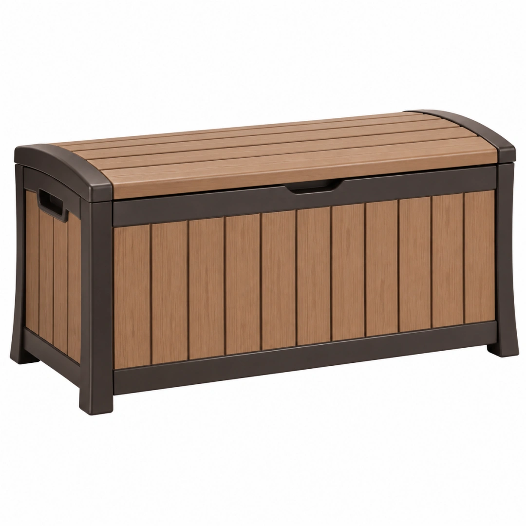 Coffre de rangement extérieur 120 x 55 x 60 cm en résine brun/noir avec assise