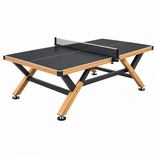 Table de tennis de table 274 x 152.5 x 76 cm noir et bois naturel plateau MDF structure acier style contemporain