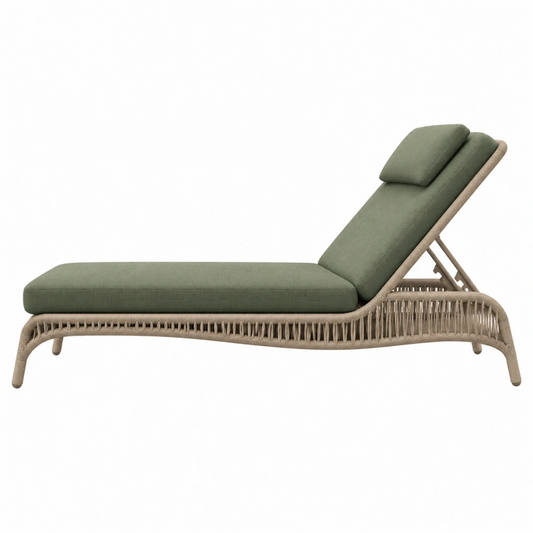 Chaise longue de jardin 195 x 68 x 92 cm tressage beige assise vert olive dossier réglable