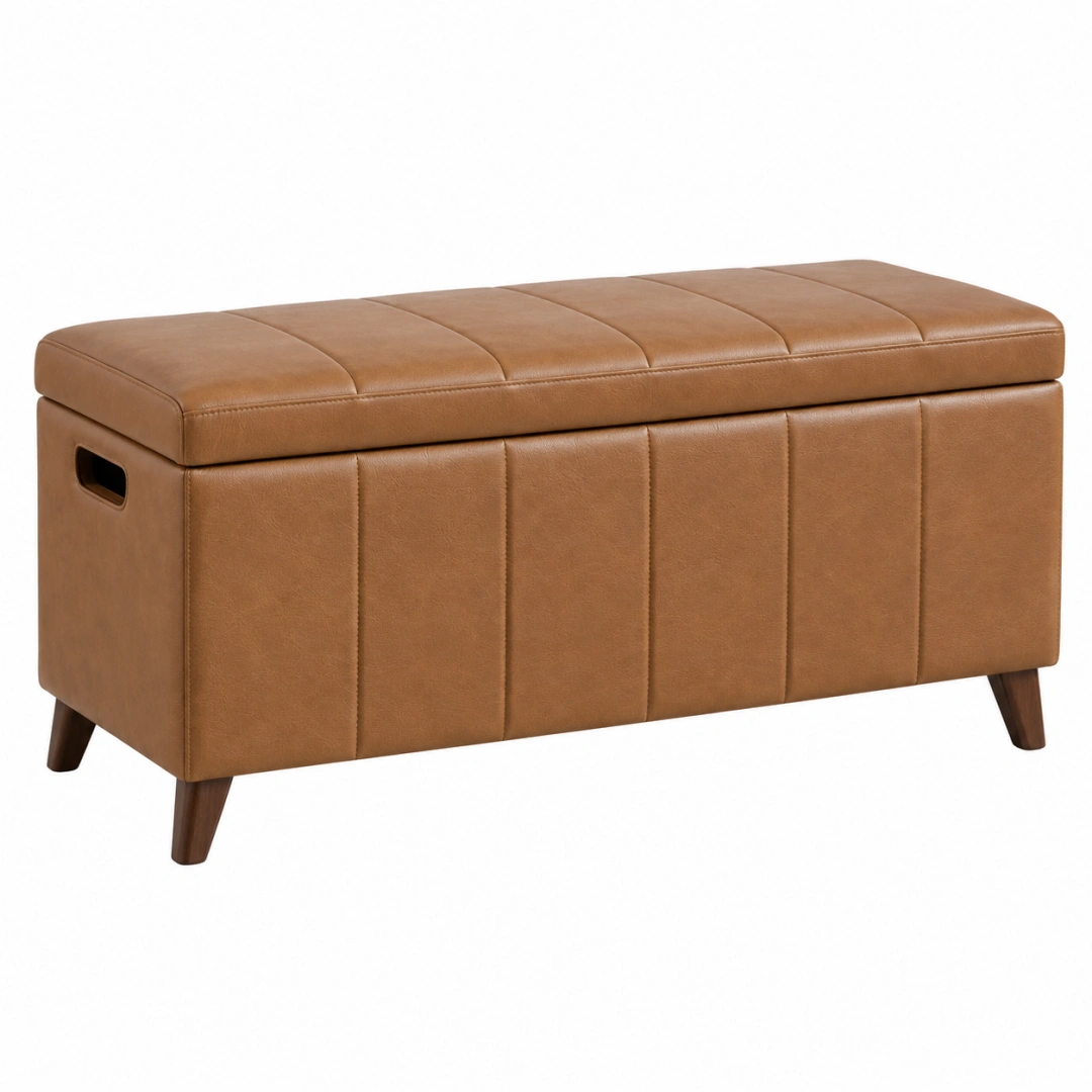 Banc coffre de rangement 100 x 40 x 45 cm en similicuir marron style vintage