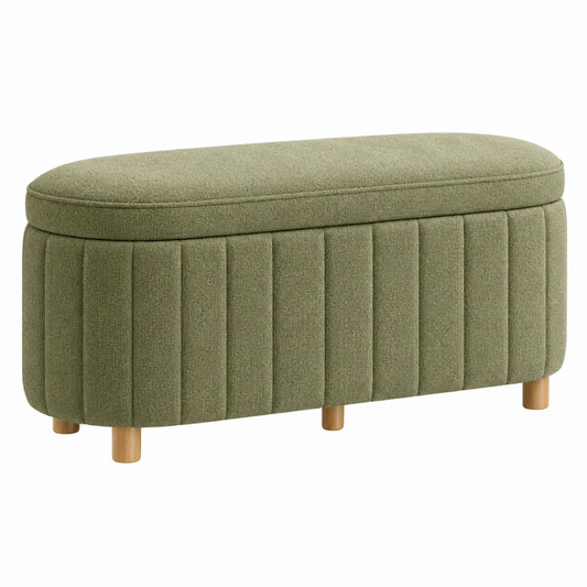 Banc coffre 100 x 45 x 48 cm en tissu vert avec pieds en bois style contemporain