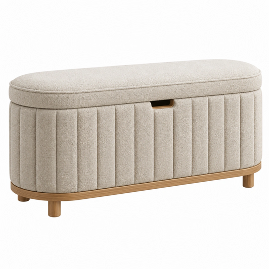 Banc coffre de rangement 110 x 45 x 48 cm tissu beige bois style contemporain